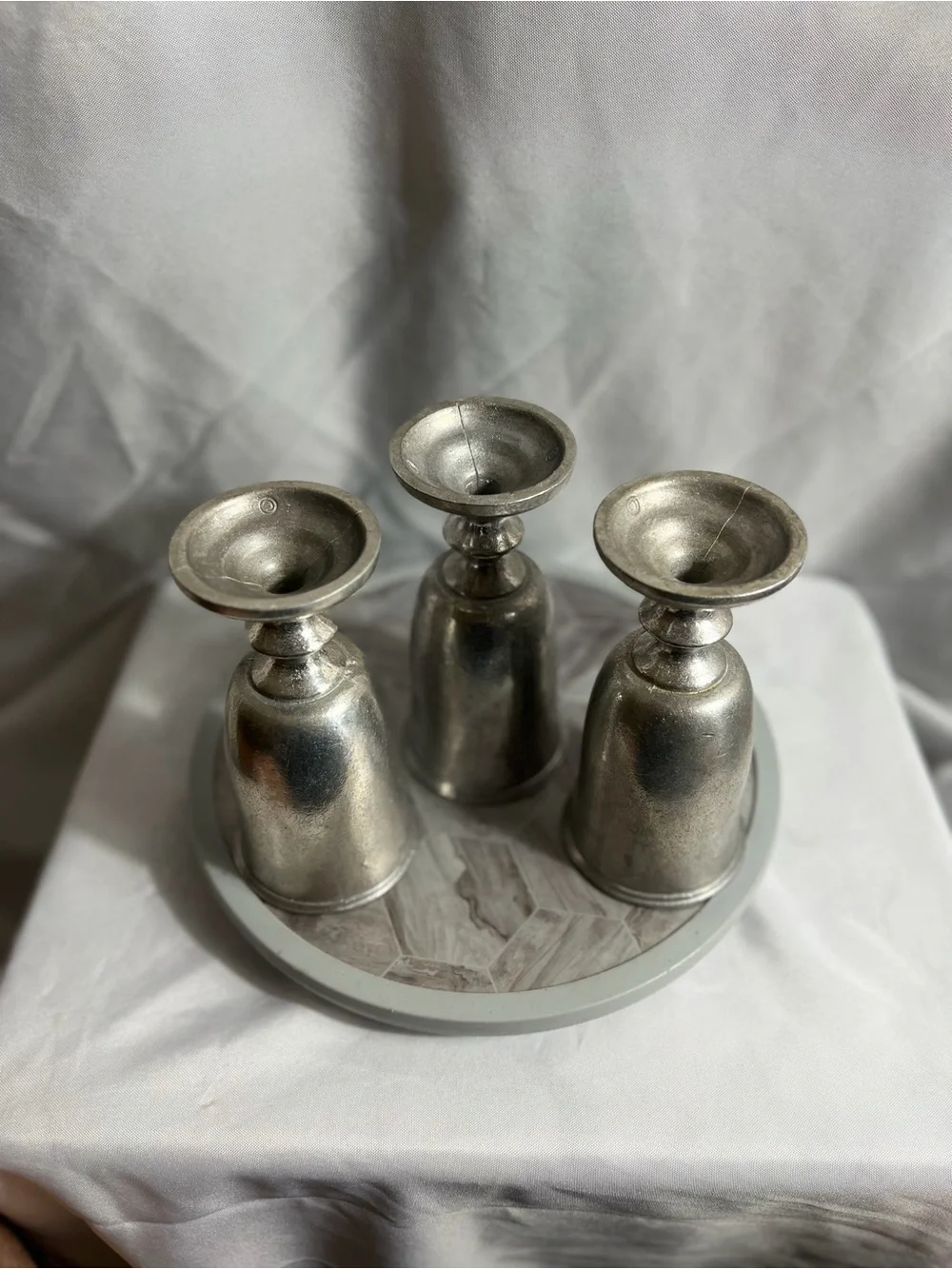 Set of 3 Silver Tone Pedestal Goblets Chalices Vintage Style Home Decor